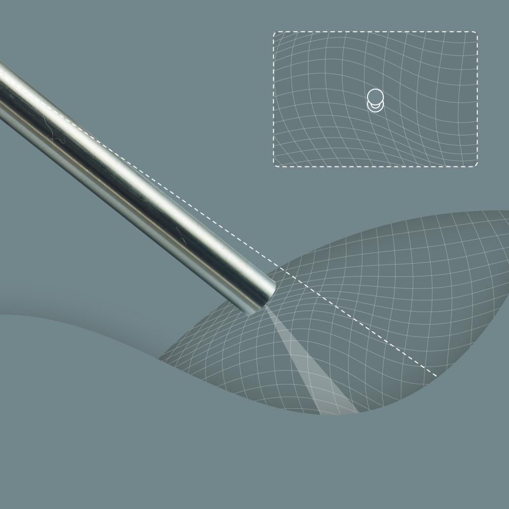 A metal probe on a grey background