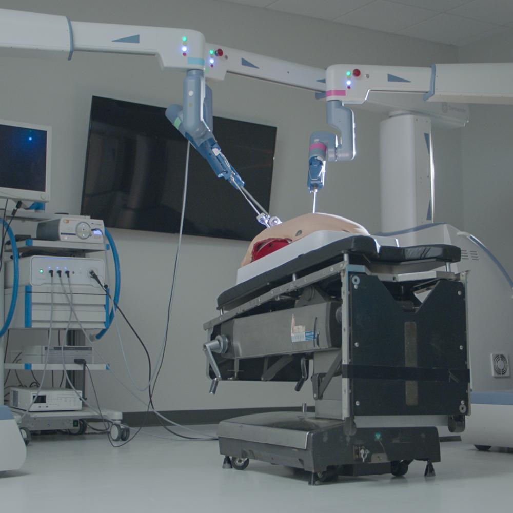 A surgical robot operating in a dummy
