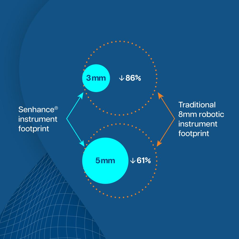 Two different sizes of incisions shown as dots on a blue background